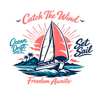 Catch The Wind Premium Wind-Filled Sailboat Apparel Design Modern Graphic Tee