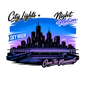 City Lights Urban Rooftop Evening Modern Minimalist T-Shirt Graphic