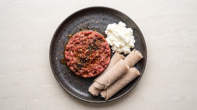 Ethiopian kitfo minced beef plant based food photography image