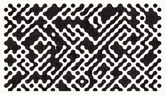 Abstract Organic Pattern, Black and White Drip Texture, Geometric Maze Background