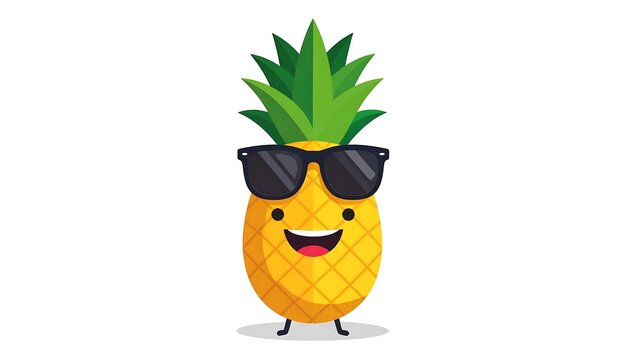 Cute cartoon pineapple character with sunglasses smiling.