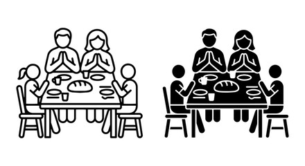 Family Praying Before Meal, Two Icon Styles, Dinner Table Gathering, Gratitude, Faith