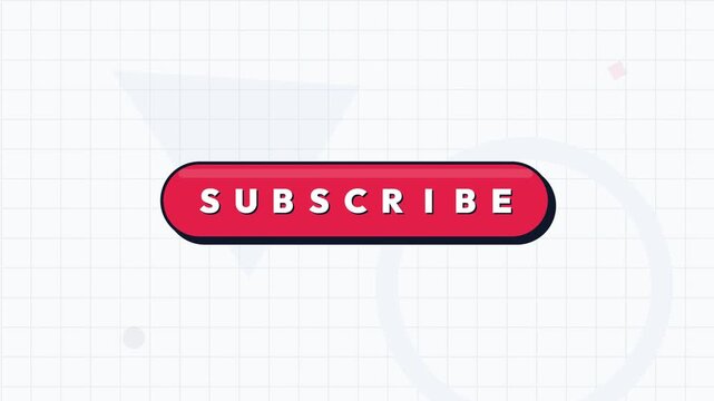 Red animated subscribe button with white text on minimalist grid background motion graphic