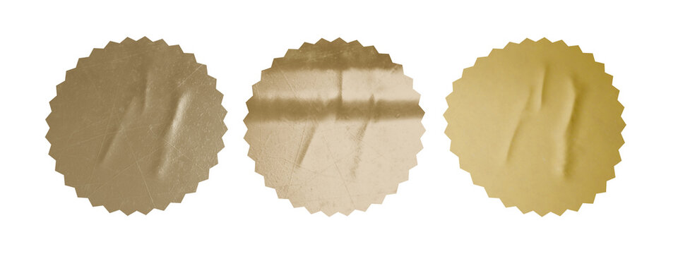 Three decorative gold foil embossed circular seals with certificate, embossed