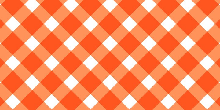 Seamless orange and white diagonal gingham checkered pattern. Classic picnic tablecloth vector background.