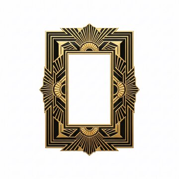 Elegant Art Deco Picture Frame with Golden Geometric Patterns and Luxury Vintage Border for Interior Design Decor and Photography Background.