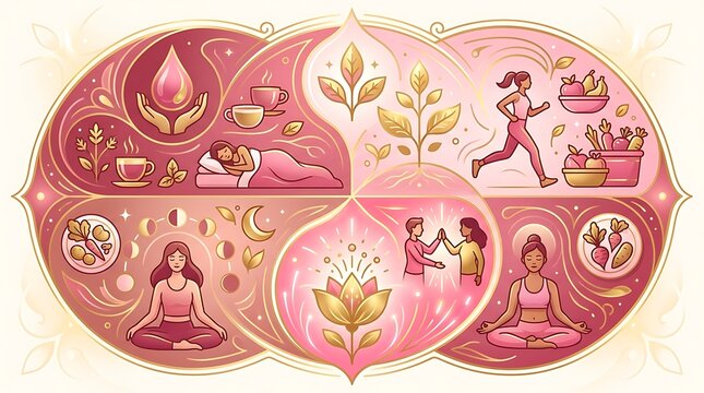 Wellness concept showing healthy lifestyle habits and mindfulness