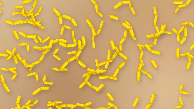 Abstract Animation of Yellow Rod Shaped Bacteria Falling Over Mesh Background