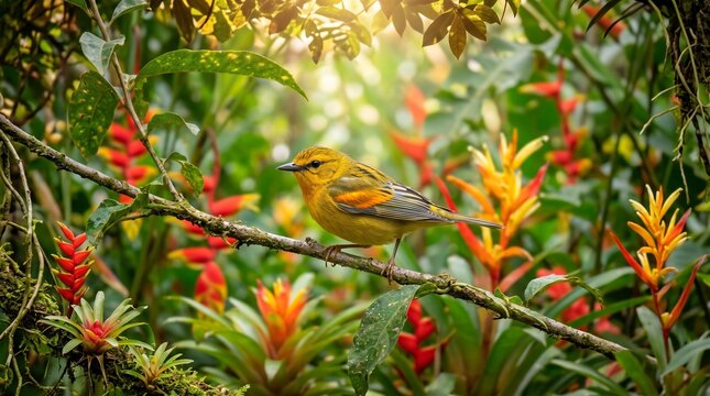 Yellow songbird perched