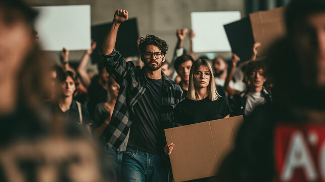 Rally for Change: A determined group of individuals march with raised fists and signs, their voices united in a powerful demonstration for social justice.
