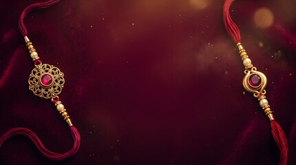 Naklejka premium Raksha bandhan background with decorative traditional rakhi bracelets on red velvet