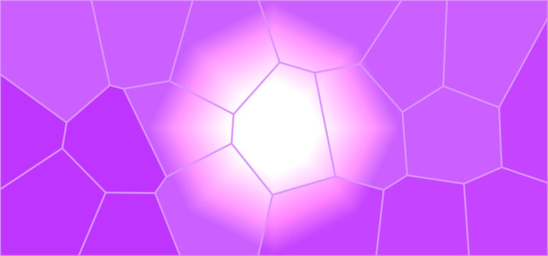 A vibrant purple mosaic background, with a bright, white glowing center, surrounded by irregular, hexagonal tiles creating, a dynamic light, effect pattern