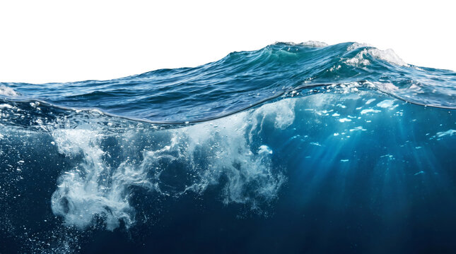 Ocean Wave Cross Section with Underwater View and Blue Water