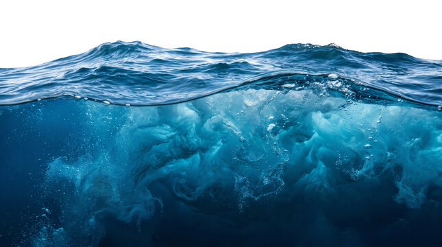 Ocean Wave Cross Section with Underwater View and Blue Water