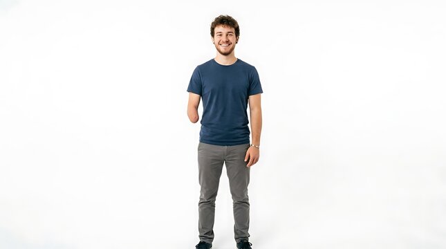 Man with one arm smiling