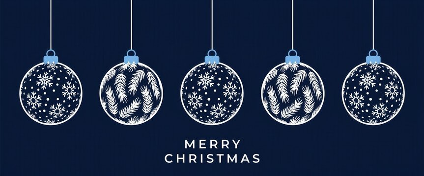 Merry christmas banner with hanging ornaments