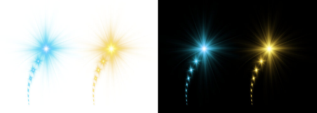 Abstract magical sparkle trails with glowing blue with white black backgrounds glowing light rays yellow sparkle magic wand illustration with celebration