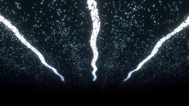 Abstract Glowing Particle Trails: A digital animation featuring bright, sparkling white light trails shooting upwards against a dark background, resembling magical energy or starry comets