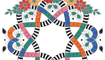 Obraz premium Vibrant Intertwined Floral Mandala with Geometric Star Pattern and Colorful Elements