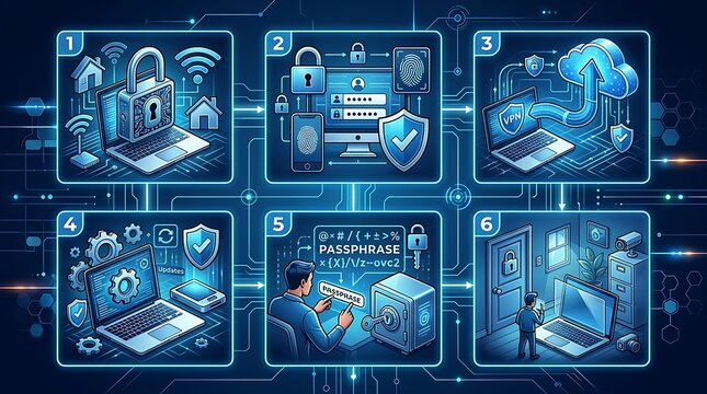 Infographic showing six steps for cybersecurity and data protection