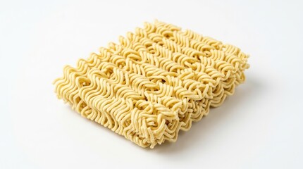 Fototapeta premium dried instant noodle block isolated on white background angled view