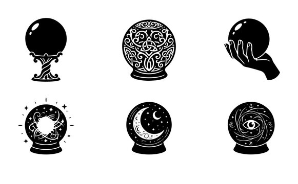 70 Mystical Crystal Ball Icons, Fortune Telling Orbs, Psychic Vision Symbols, Esoteric Magic Spheres, Vector Graphics Set 100