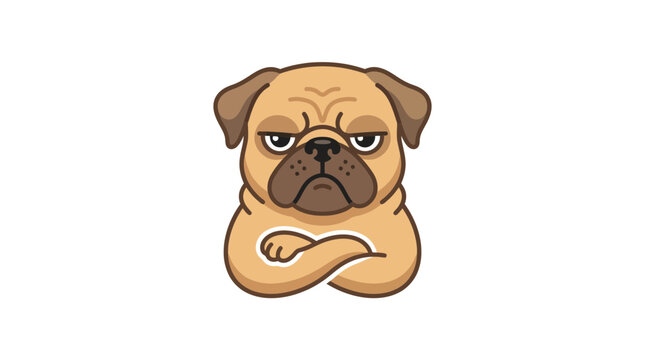 A cute cartoon illustration of a grumpy dog with folded arms