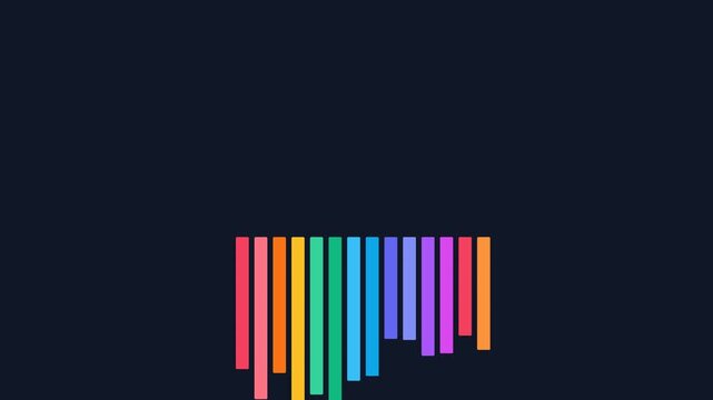 Colorful vertical bars moving and pulsing in a rhythmic pattern against a dark background in a flat minimalist style.
