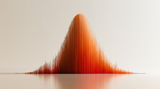 Orange Statistical Graph Visualization: A striking abstract visualization representing a bell curve or normal distribution, rendered in vibrant shades of orange against a soft, neutral background.