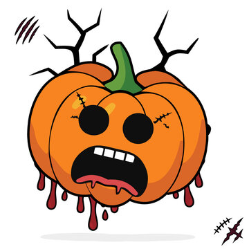 Spooky cute jack o lantern pumpkin cartoon drawing for halloween
