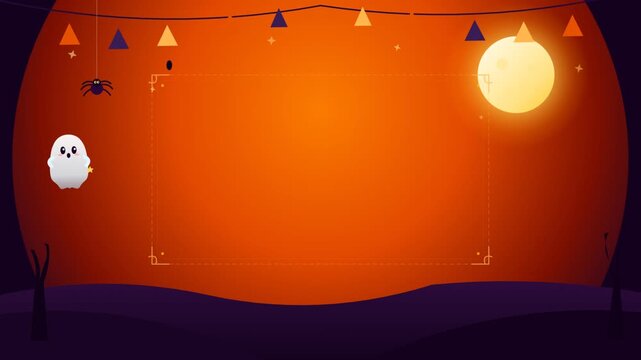 Halloween background orange copy space illustration with cute ghost spider moon flags for festive promotion