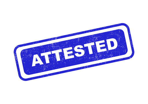 Blue rectangular rubber stamp with the word attested in a grunge vintage style isolated on transparent background