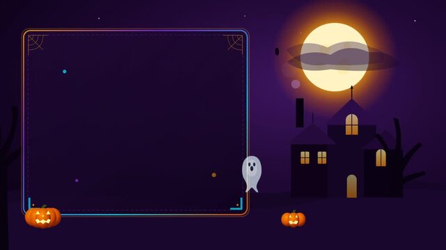 Halloween spooky frame background with pumpkins haunted house and ghost for seasonal party invitation video