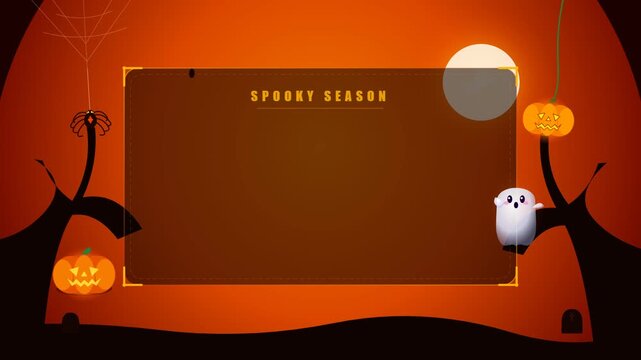 Halloween spooky season background template with pumpkin ghost spider and moon frame for digital marketing