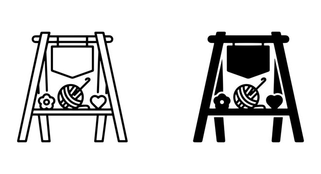 Craft Stall Icons: Yarn Ball, Crochet Hook, Flowers, Hearts, Blank Sign, Vector Set