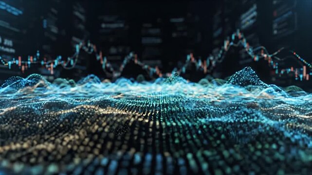 Glowing finance market data chart trading analysis stock investment technology, digital network analytics cybersecurity server wave abstract, futuristic financial analysis with finance data analytics
