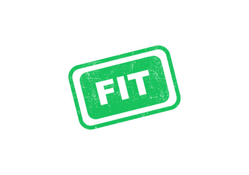 Green rubber stamp with the word fit inside a simple rounded rectangle frame isolated on transparent background