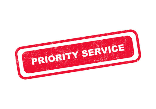Red priority service rubber stamp seal with a textured grunge ink effect isolated on transparent background