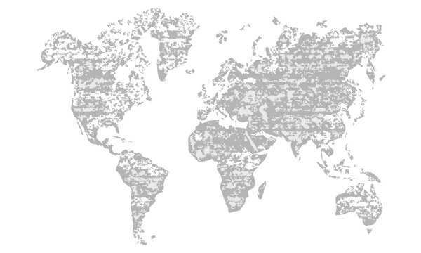Black halftone triangle dotted world map. Vector illustration. Dotted map in flat design. Vector illustration isolated on white background