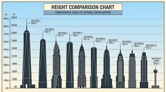 Skyscraper height comparison chart showing various tall building scales