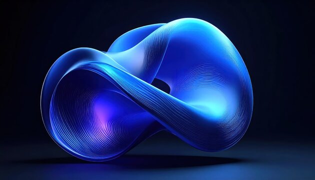 Abstract blue luminous 3d shape on black background