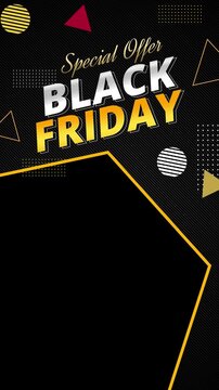 Vertical Black Friday sale promo overlay video template in 4K resolution with transparent alpha channel for social media stories 4