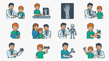 Fototapeta premium Industrial Set Pediatric Orthopedic and Medical Consultation Scenarios with Doctors Kids and Medical Tools