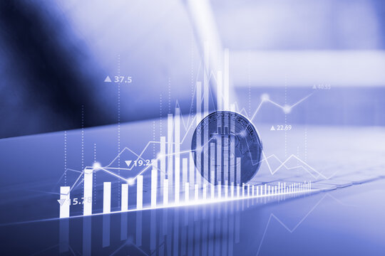 Modern way of exchange. Bitcoin is convenient payment in global economy market. Virtual digital currency and financial investment trade concept. Abstract cryptocurrency with gold bitcoin background.