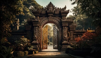 Fototapeta premium Ancient stone temple entrance gate.