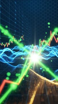 Finance Stock Market Chart Data Analysis Investment Trading Growth Technology Concept with Digital Wave Visualization, Glowing Network Pattern, Bullish Trend Volatility Signals, Abstract Background
