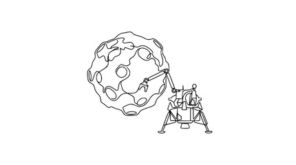 Space Lander Grappling Asteroid, Isolated Line Art © Nurul