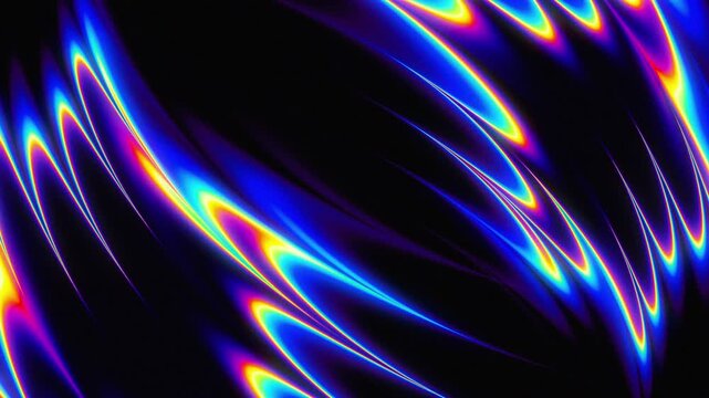 Neon Iridescent Wave Streaks on Black Background Loop