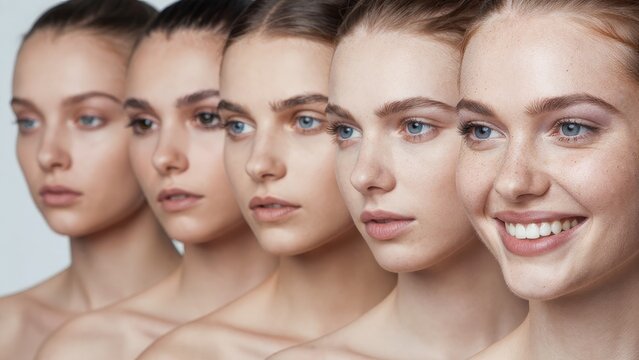 Diverse Beauty Portraits of Five Young Women with Natural Makeup