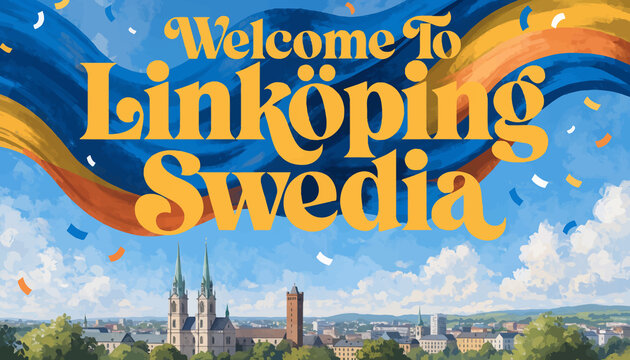 Welcome to Linkoping Sweden - Cityscape with Church and Celebration